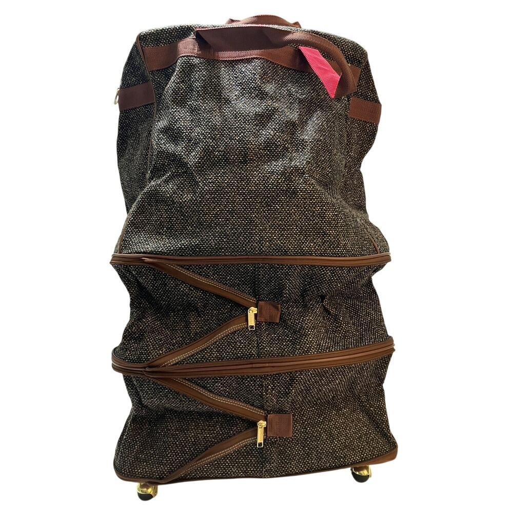 Jaguar Expandable Luggage Rolling Brown Tweed New with Tags Vintage JC Penney